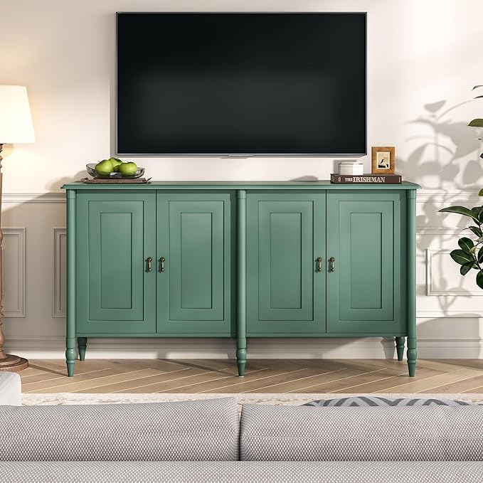 JOINICE 59" Sideboard Buffet Cabinet with Storage,Vintage Credenza with Adjustable Shelves & Solid Wood Legs,Accent Cabinet for Living Room,Dining Room,Kitchen,Bar,Entryway,Hallway,TV Console,Green