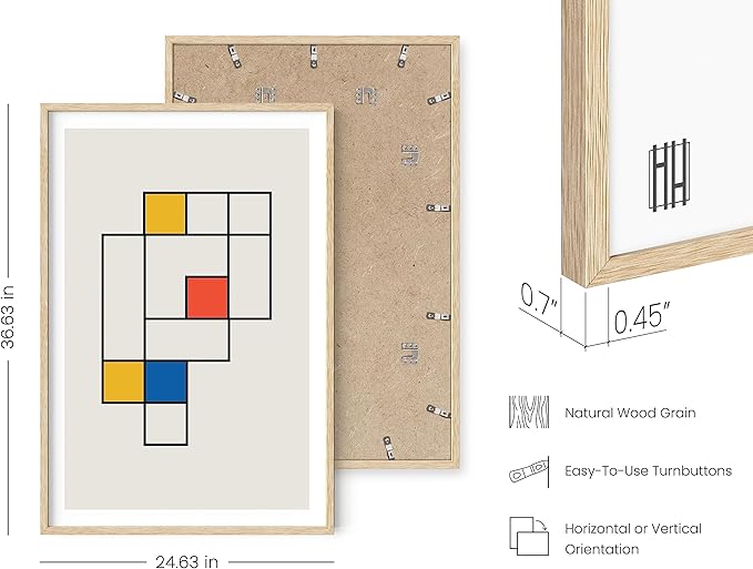 HAUS AND HUES Bauhaus Modern Mid Century Wall Art - Geometric Abstract Art (Beige Frame, 24x36)