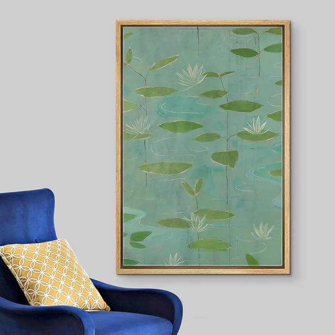 Woodrose Framed Canvas Print Wall Art Tranquil Water Lilies Serene Botanical Illustrations Modern Art Minimalist 3D Colorful Ultra for Living Room, Bedroom, Office - 24"x36" NATURAL