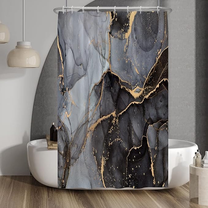 Baocicco Gray and Gold Marble Shower Curtain Modern Luxury Abstract Shower Curtains Decorative for Bathroom Bathtubs Waterproof Fabric Shower Curtain with Hooks 48x72 Inches