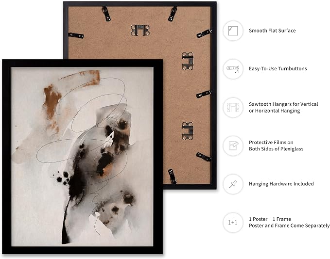 Poster Master Ink Wash Painting Poster - Line on Ink Wash Print - Ink Brush Art - Abstract Illustration - Line Design - Bedroom or Living Room Wall Decor - 16x20 Black Framed
