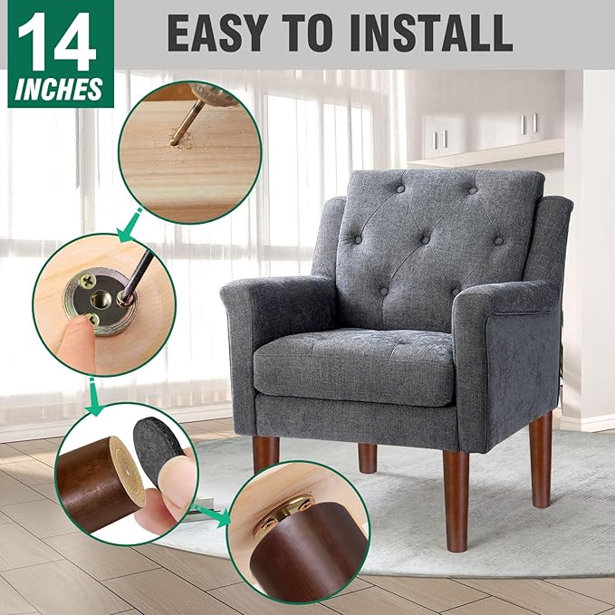 FoDau770 Brown Rubber Wood Furniture Legs 14 Inches, Straight Tapered Wood Feet Mid Century Sofa Legs Set of 4, 5/16" UNC Furniture Feet for Cabinet Couch Dresser Chair Ottoman Table