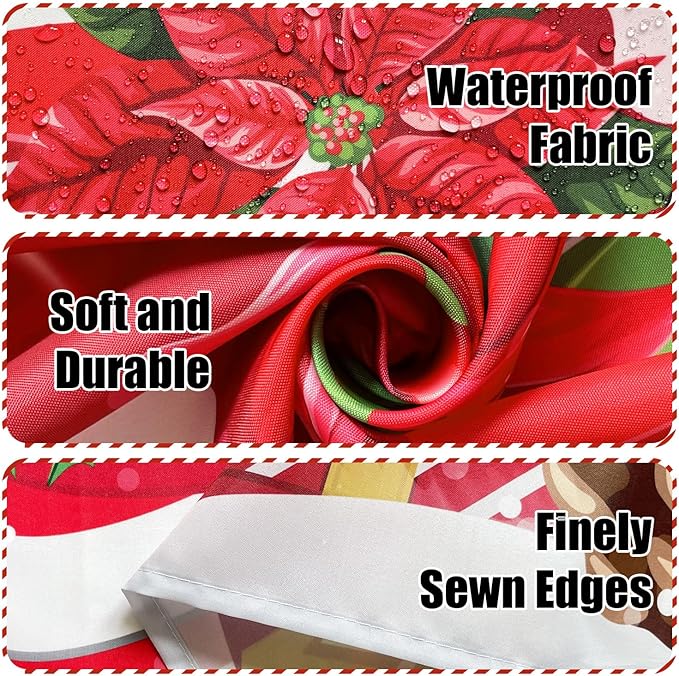 Merry Christmas Gnome Shower Curtain, Winter Xmas Tree Snow Home Holiday Bathroom Decor, Polyester Cloth Fabric Bath Curtain with 12 Hooks 72" W x 72" L Red