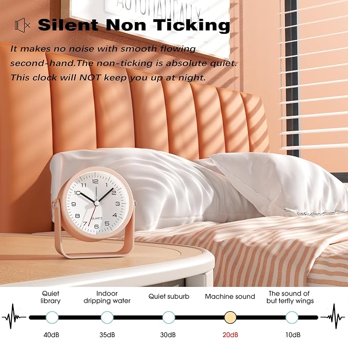 AYRELY® 3.5 Inch Small Analog Alarm Clocks,Battery Operated Desk Clock,Cute Table Clock with Light，Adjustable Angle for Travel,Bedside,Bedroom,Kids,Living Room Decor (Pink)