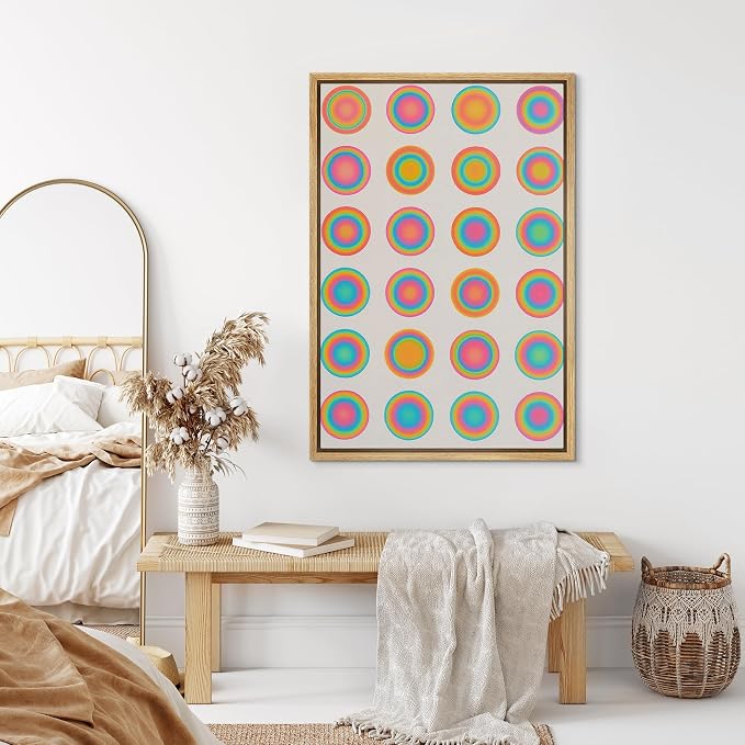 SIGNLEADER Framed Canvas Print Wall Art Colorful Gradient Circle Grid Modern Abstract Illustration Modern Art Decorative Zen for Living Room, Bedroom, Office - 16"x24" NATURAL