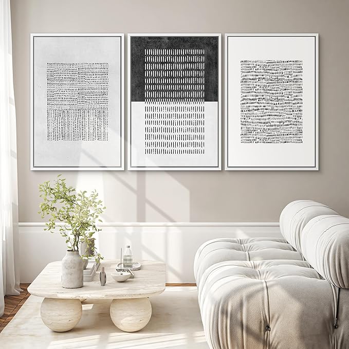 SIGNWIN Framed Canvas Print Wall Art Set Mid-Century Geometric Block Abstract Shapes Cozy Neutral Modern Art Decorative Boho Relax/Zen Nordic for Living Room, Bedroom, Office - 16"x24"x3 White