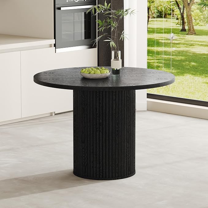 42" Round Dining Table for 4-6, Black Circle Dining Room Table,Modern Kitchen Table with Round Pedestal for Dining Room Kitchen