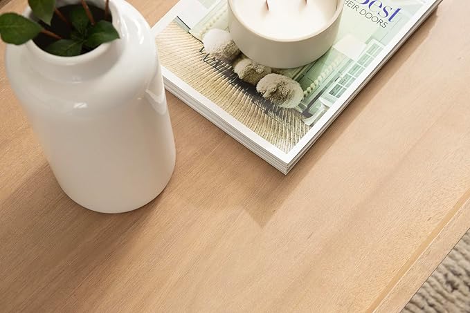 Kate and Laurel Eastmont Rectangle Wood Coffee Table, 46 x 22 x 17, Light Natural, Large Mid-Century Wooden Living Room Table with Stylish Tapered Legs and Adjustable Feet