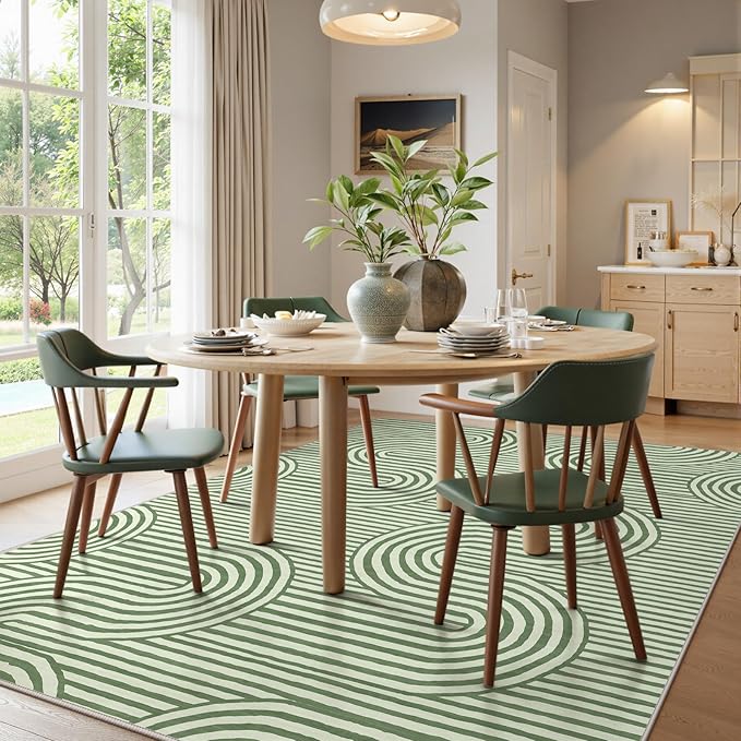 Lahome Modern 8x10 Area Rugs, Non-Slip Soft Green Rugs for Living Room,Ultra-Thin Bedroom Rug Washable,Non-Shedding Large Carpet for Office Dining Room Kids Playroom Alba(8'X10',Green)