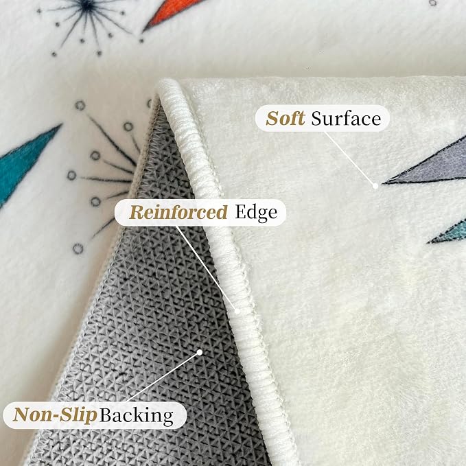 3x5 Mid Century Modern Rug for Entryway Living Room Bedroom Dining Room Atomic Retro Entry Rug Door Mat Indoor Entrance Non-Slip, Machine Washable Carpet Doormat
