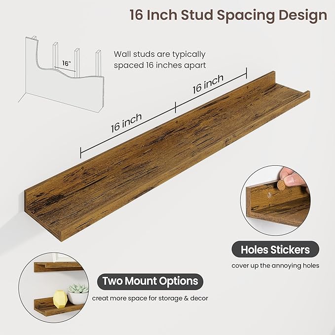 Axeman 40 Inch Floating Shelves | Brown Picture Ledge Shelf Set of 3 | Rustic Brown Wood Wall Shelves with Lip | 40" Picture Shelf for Wall with Ledge | Photo Shelves