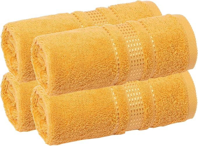 Melissa Linen Luxury Fingertip Towels (4-Pack) – 100% Genuine Turkish Cotton – Highly Absorbent & Soft Small Hand Towels for Bathroom, Face & Gym – 12 x 18 inches, Honey Yellow