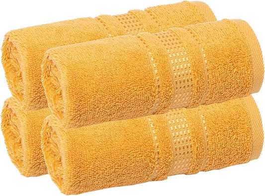 Melissa Linen Luxury Fingertip Towels (4-Pack) – 100% Genuine Turkish Cotton – Highly Absorbent & Soft Small Hand Towels for Bathroom, Face & Gym – 12 x 18 inches, Honey Yellow