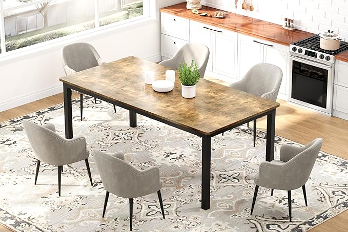 79 Inch Industrial Dining Table for 4-6 Person Rectangle Kitchen Table with Metal Legs,Round Corners, Writing Desk, for Modern Farmhouse, for Kitchen, Dining Room,Quick Assembly, Wood