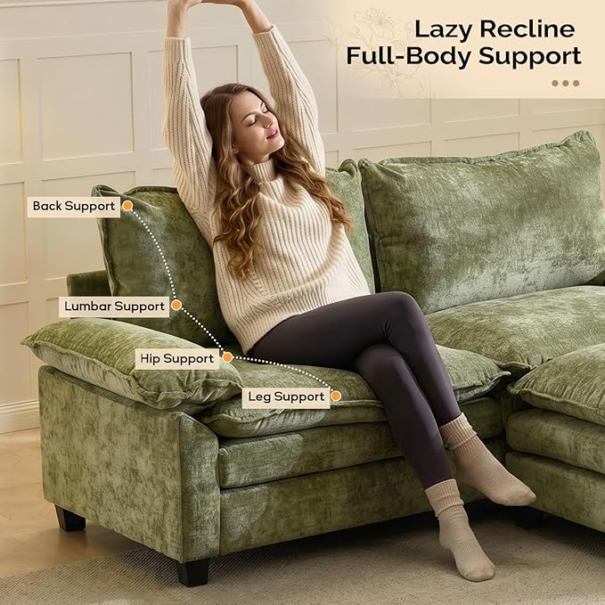 VINGLI 87" Convertible Sectional Sofa,L-Shaped Deep Seat Sofa Couch for Living Room,Modern 2-Seat Loveseat Sofa with Ottoman for Small Space(Olive Green)