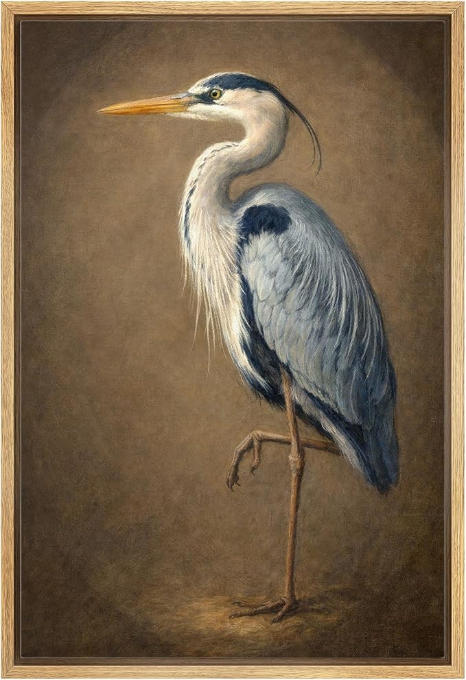 MUDECOR Framed Canvas Print Wall Art Classic Heron Portrait in Vintage Natural Style Illustrations Minimalism Decorative Bohemian Zen for Living Room, Bedroom, Office - 16"x24" NATURAL