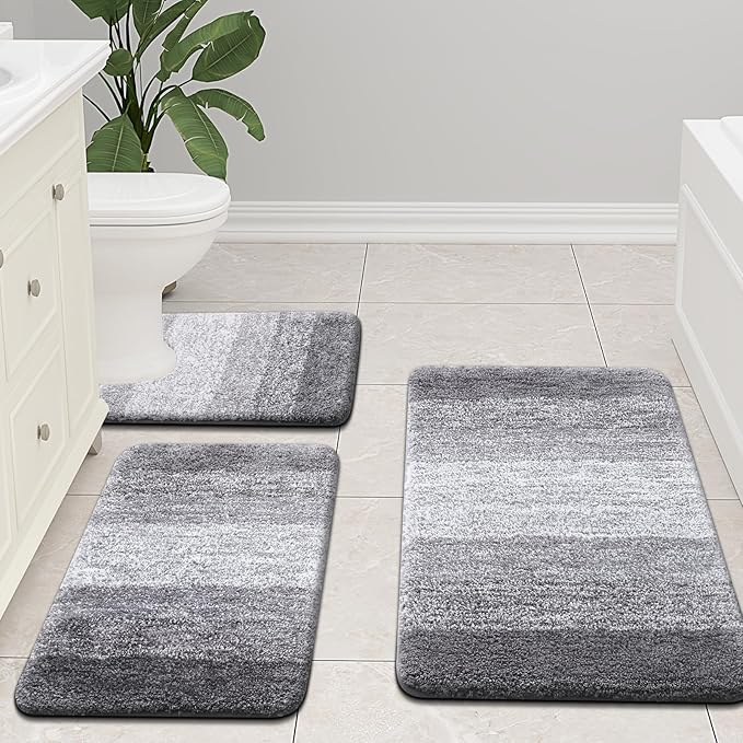 Arotive Microfiber Bathroom Rugs, Shaggy Soft and Absorbent Bath Rug, Non-Slip, Thick Plush Machine Washable Dry Bath Mats for Bathroom, Tub and Shower, 59x17, Grey, Rectangular