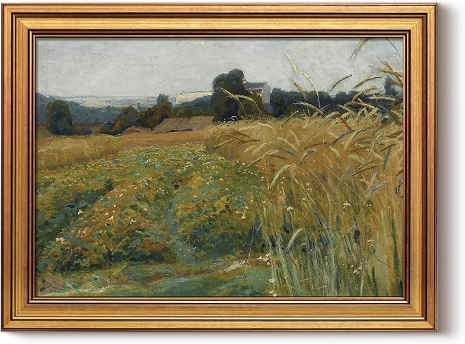 HUARCEY Gold Framed Vintage Wall Art for Living Room, Landscape Painting Prints Shelf Decor for Kitchen, Aesthetic Bedroom Wall Art, Best Gifts for Friends or Family - Harvest Whisper 16L x 12W