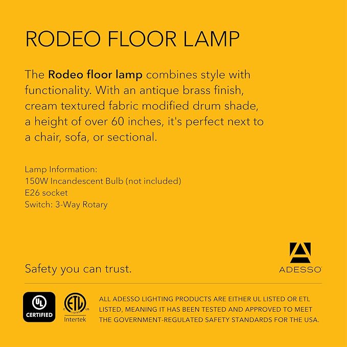 ADESSO Rodeo Floor Lamp, Antique Brass