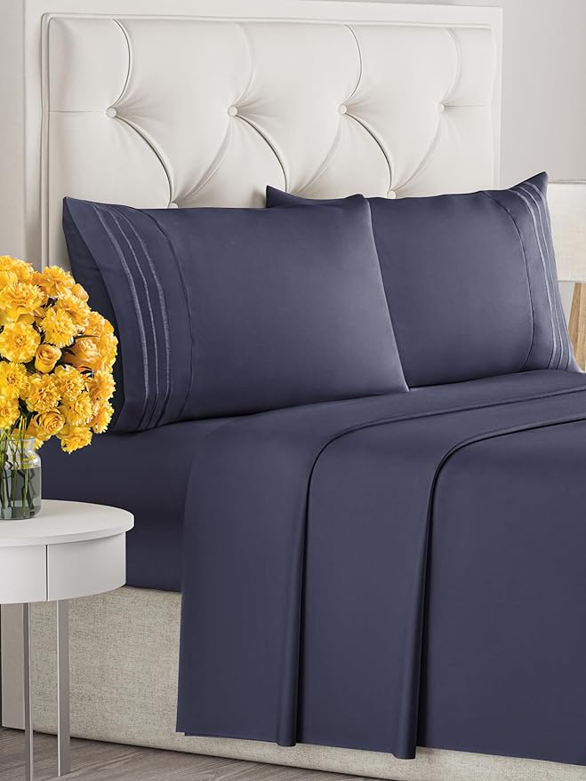 Hotel Luxury Durable Bed Sheets - Full Size 4 Piece Sheet Set - Extra Soft, Breathable & Cooling - Deep Pockets, Easy-Fit & Wrinkle-Free - Deep Slate Blue Oeko-Tex