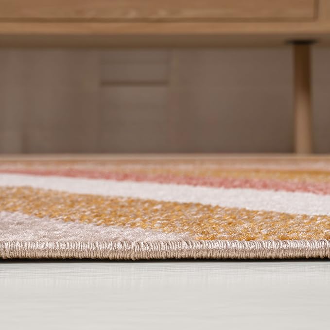 JONATHAN Y Retro Rainbow Stripe Runner Rug 2x8, Red/Gold/Cream, Contemporary, Casual, Coastal, Easy-Cleaning for Living Room, Bedroom, Kitchen, Pet Friendly, Non-Shedding (DZC102C-28)