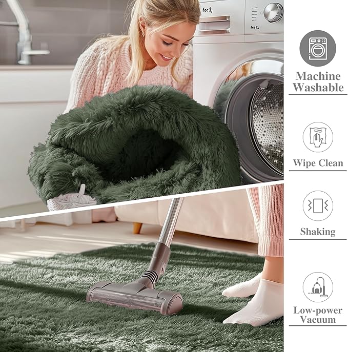 OLANLY 2x5 Machine Washable Runner Rugs for Hallway, Soft Fluffy Shaggy Bedside Rugs for Bedroom, Living Room, Indoor Floor Carpet for Kids Girls and Boys, Home Decor Aesthetic, Olive Green