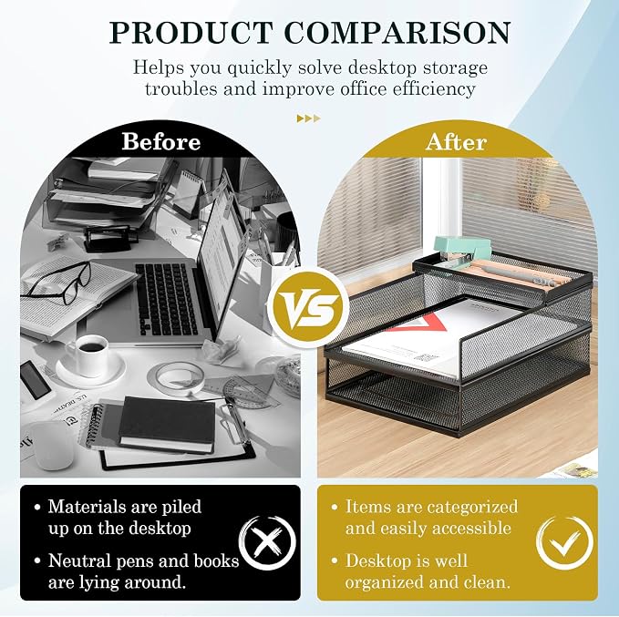 Metal Letter Tray Set, Stackable Wire Mesh Desk Organizer – Front Load File Holder for A4 Paper, Office, Home, Classroom (Black)