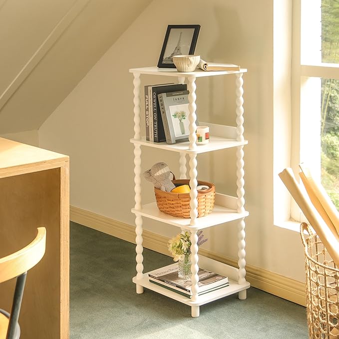 Fultyle Bookshelf, 4-Tier Bookcase with Open Shelves, Modern Book Shelf for Small Spaces, Bedroom, Living Room and Office with Solid Wood Legs (White)