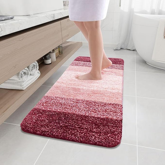Arotive Microfiber Bathroom Rugs, Shaggy Soft and Absorbent Bath Rug, Non-Slip, Thick Plush Machine Washable Dry Bath Mats for Bathroom, Tub and Shower, 47x20, Burgundy, Rectangular
