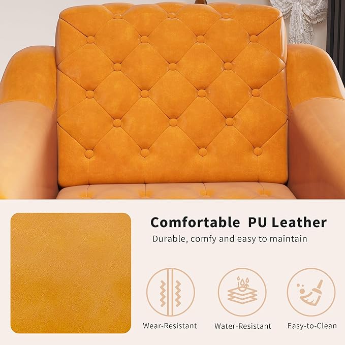EJUNQ Faux Leather Accent Chair, Mid-Century Modern Armchair, Retro Upholstered Armchair Accent Chair Club Chair for Living Room, Bedroom, Waiting Room, Office, Orange