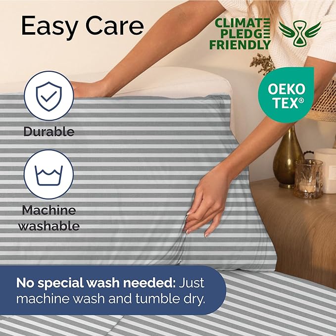 Hotel Luxury Durable Bed Sheets - Full Size 4 Piece Sheet Set - Extra Soft, Breathable And Cooling - Deep Pockets, Easy-Fit & Wrinkle-Free - Grey Stripes Oeko-Tex