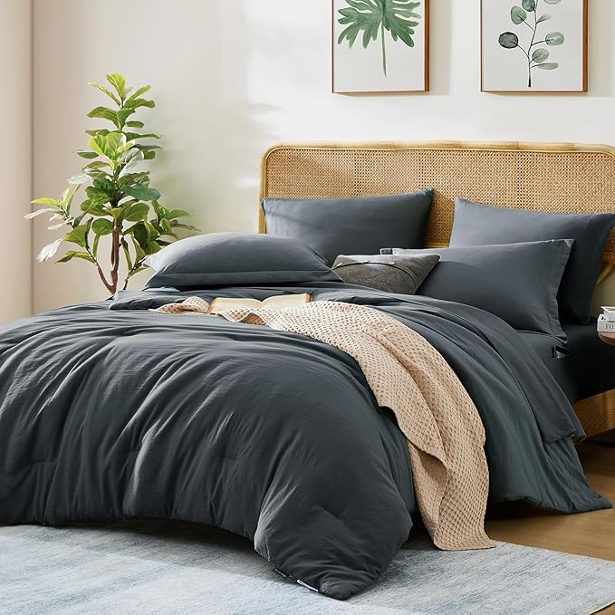 WRENSONGE Queen Comforter Set - 7 Pieces Blue Grey Bed in a Bag Queen with Sheets, 2 Pillow Shams, and 2 Pillowcases- Warm Bedding Sets Queen for All Season