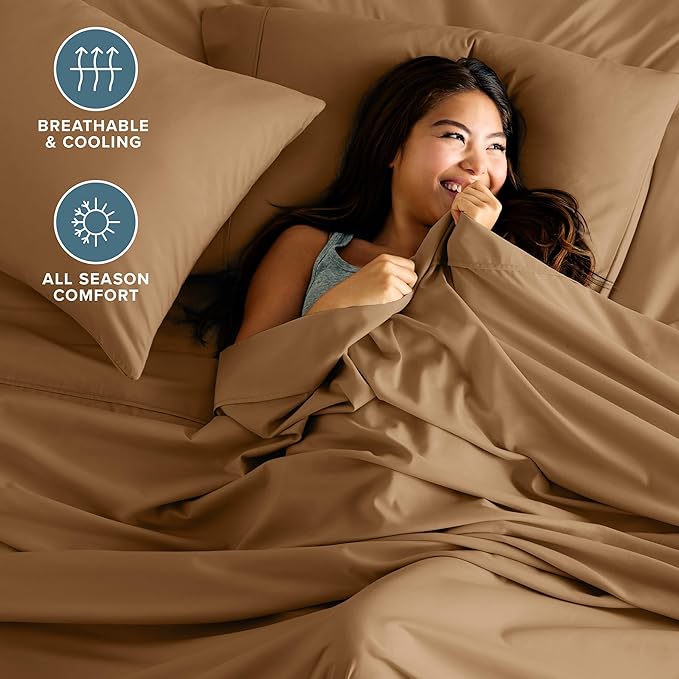 Bare Home Full Sheet Set - 1800 Ultra-Soft Microfiber Full Bed Sheets - Double Brushed - Deep Pockets - Easy Fit - 4 Piece Set - Bedding Sheets & Pillowcases (Full, Caramel)