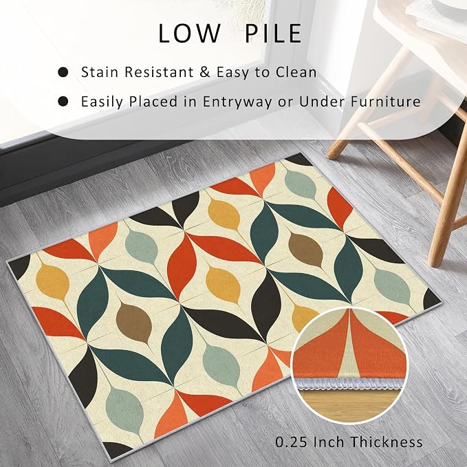 Mid Century Rug Large 7x10 Geometric Bohemian Retro Vintage Pattern Area Rugs for Living Room, Bedroom, Mid Century Home Decor Accessories Indoor Carpet, Non Slip & Machine Washable, GD0702