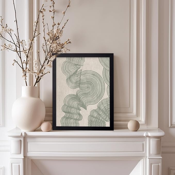 Poster Master Line Drawing Poster - Curved Lines Print - Geometric Art - Sketch Art - Abstract Art - Mid Century Modern Art - Minimal Art - Great Bedroom or Living Room Decor - 8x10 Black Framed