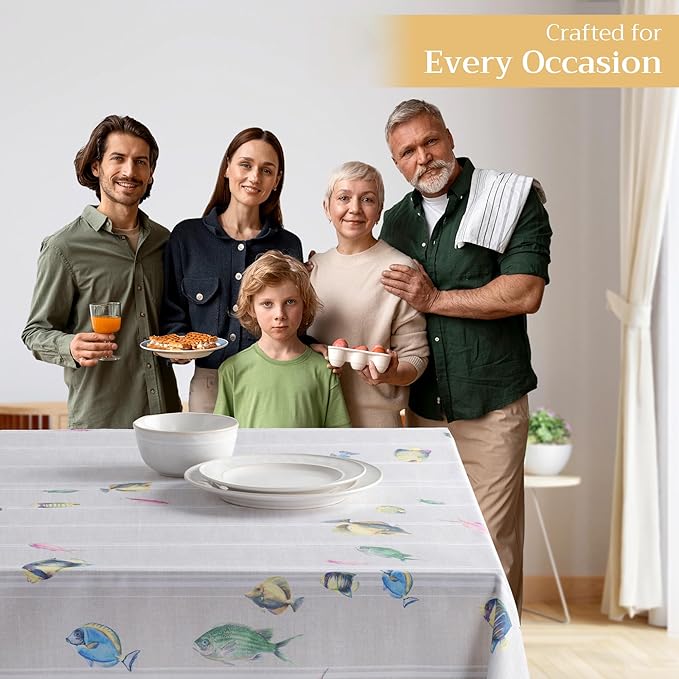 Maison d' Hermine Table Cloth Rectangle Table 100% Cotton 54 x 72 Inches Tablecloth Reusable Decorative for Dining Room Farmhouse Home Valentines Day Decorations Spring Summer - Poisson