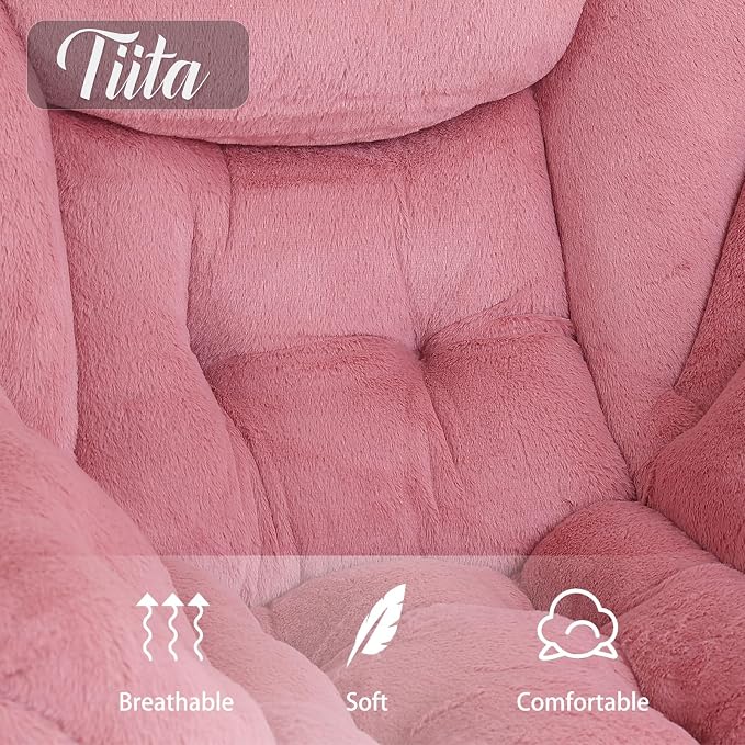 Tiita Lazy Chair with Ottoman, Pink Modern Large Accent Armchair, Comfy Leisure Sofa Reading Chair with Footrest for Bedroom, Living Room, Dorm Rooms, Garden, Plush Dark Pink