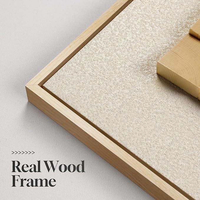 Large Framed 3D Neutral Wood Wall Art for Living Room, 4 Piece Textured Minimalist Abstract Paintings Artwork for Walls, Beige Brown Wooden Wall Decor for Hallway, Dining Room, Office