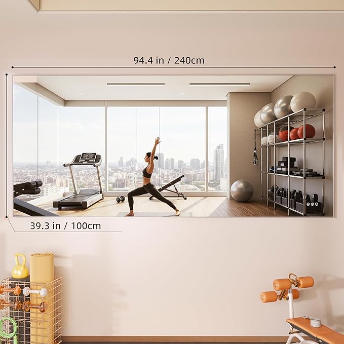 Hasipu 95''x 40'' Home Gym Mirror with Lights Dimmable Anti-Fog Large Full Length Wall Mounted Full Body Mirror for Yoga Dance Fitness Exercise Studio Bedroom Garage, Tempered Glass Workout Mirrors