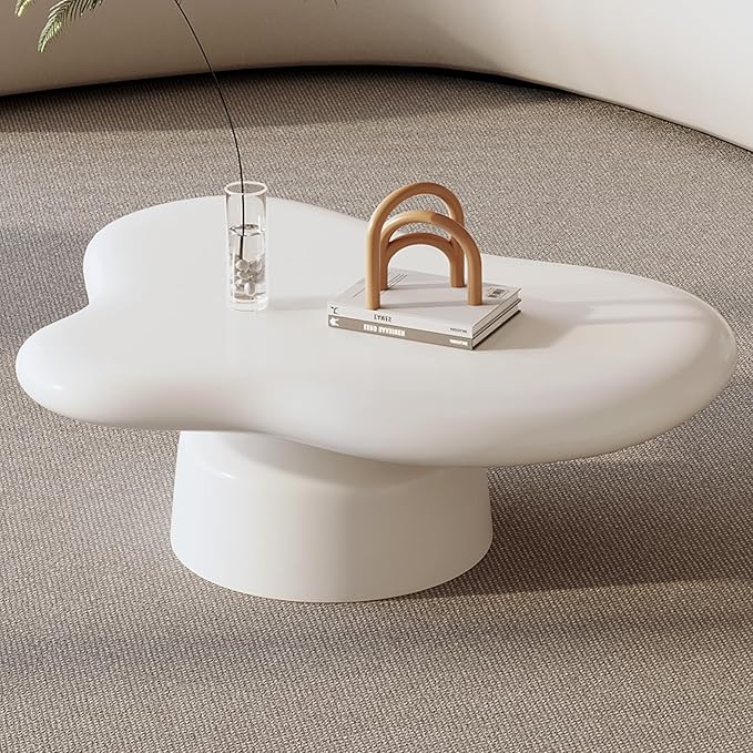Nesting Coffee Table Set of 2, Cloud Shape Center & Small Tempered Glass Top Accent Side Table, Modern Home Decor Table Set for Living Room, Bedroom, Office