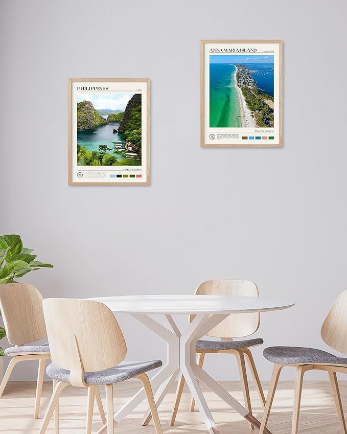 HesenDot Natural OAK Wood Framed Philippines Natural Scenery Wall Art,12x16in Busuanga Island Landscape Canvas Print,Urban Landmark Wall Decor for Living Room,Bedroom,Office Gallery,Set of 1