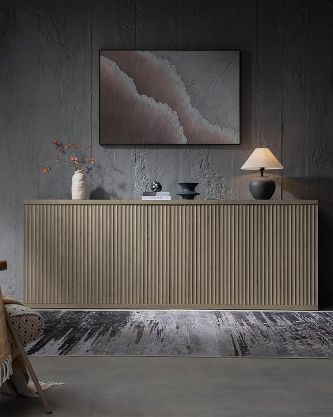 SICOTAS Buffet Cabinet with Storage Accent Sideboard Modern Credenza with Doors & Shelves Fluted Media Console Mid Century Coffee Bar Table for Living Room Kitchen Dining Room Hallway (4PCS)