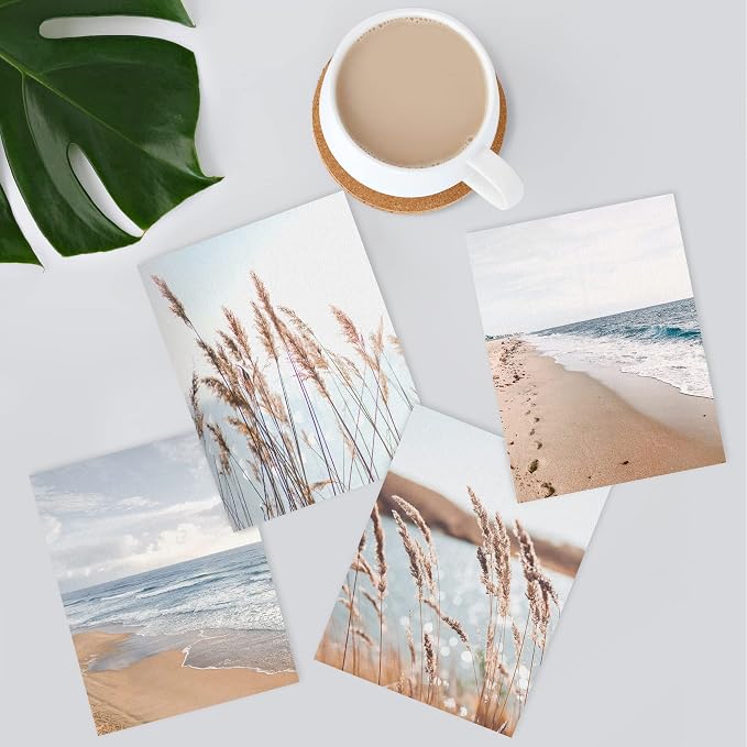 SIGNWIN Poster Bathroom Decor, Wall Art Room Decor Multicolor for Living Room, Bedroom, Office White Beach Grass Cloudy Ocean Sea Wave Horizon Nature Wilderness Realism Landscape - 12"x16"x4