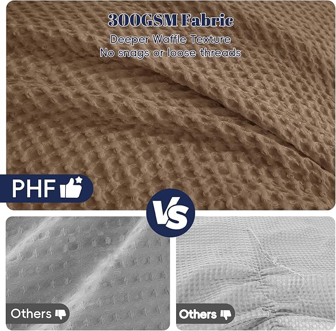 PHF Ultra Soft Waffle Weave Comforter Set Queen Size, 3 Pieces Lightweight Breathable Comfy Bedding Set, Comfy Textured 1 Comforter with 2 Pillow Shams, Mocha