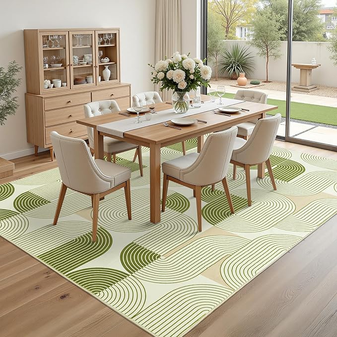 Rugs for Living Room, Soft Green Area Rug for Bedroom 4x6, Washable Mid Century Modern Rug, Non Slip Indoor Floor Boho Low Pile Abstract Carpet for Dining Room Nursery Office Home