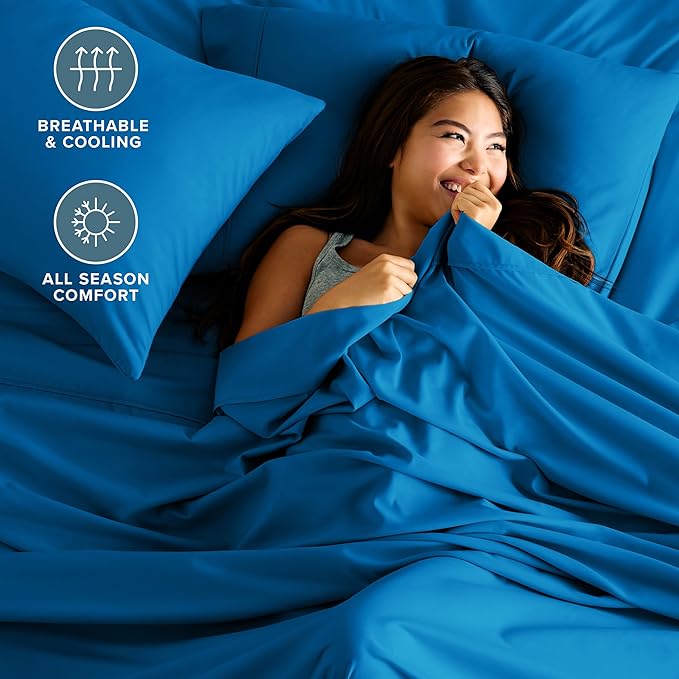 Bare Home Full Sheet Set - 1800 Ultra-Soft Microfiber Full Bed Sheets - Double Brushed - Deep Pockets - Easy Fit - 4 Piece Set - Bedding Sheets & Pillowcases (Full, Medium Blue)