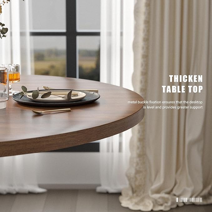 39.37"-55.12" Round Extendable Dining Table, Oval Kitchen Table with Fluted Metal Slide Door, Space-Saving Expandable Dining Table for Small Apartment & Family Use, Walnut