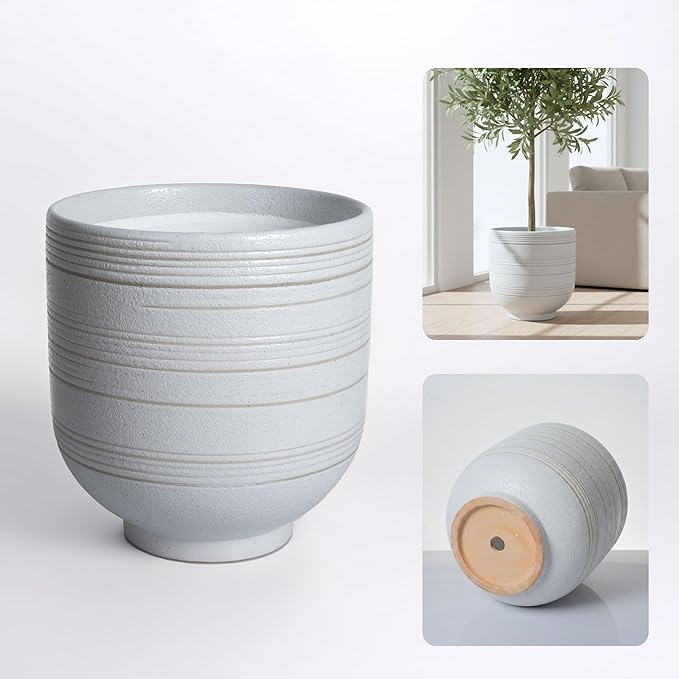 Large White Ceramic Planter for Indoor Trees, Modern Indoor Floor Planter Pot for Olive Trees & Faux Olive Trees, Pottery Planter with Drainage for Real Plants