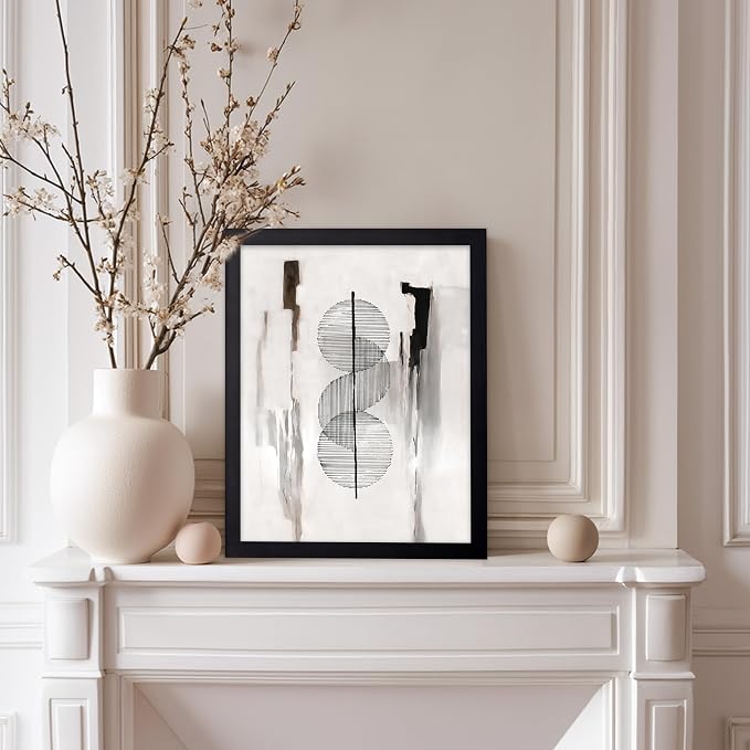 Poster Master Circle Lines Poster - Line on Ink Wash Print - Drawing Art - Geometric Art - Abstract Art - Line Art - Modern Art - Aesthetic Art - Bedroom or Living Room Decor - 11x14 Black Framed