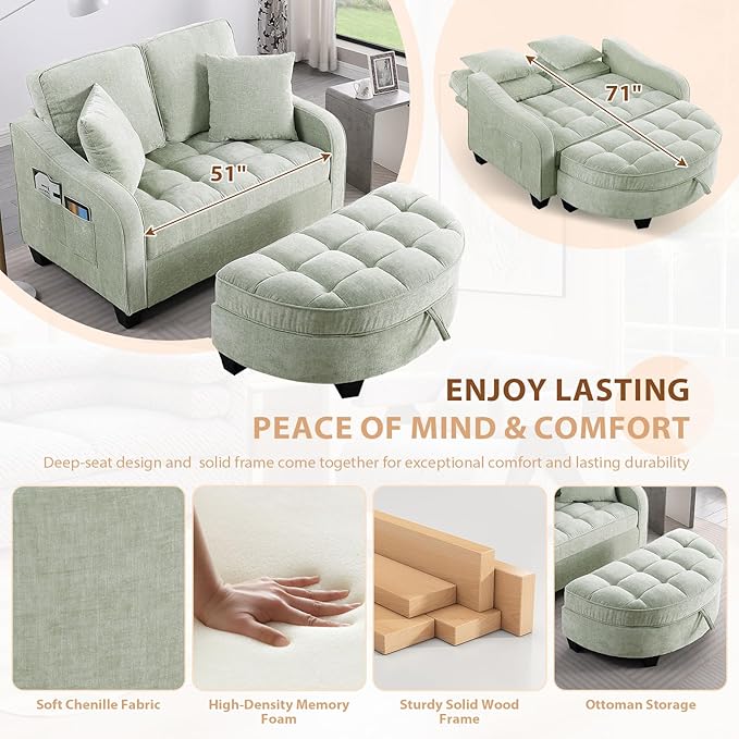 Oversized Curved Chaise Lounge Chair Indoor with Ottoman, 54.8" Cloud Boneless Reading Chair Soft Chenille Circle Couch w/Adjustable Backrest for Living Room, Apartroom, Bedroom, Cyan